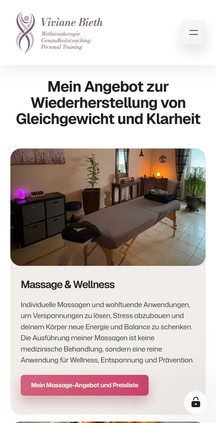 Viviane Bieth: mobile Ansicht der realisierten Website